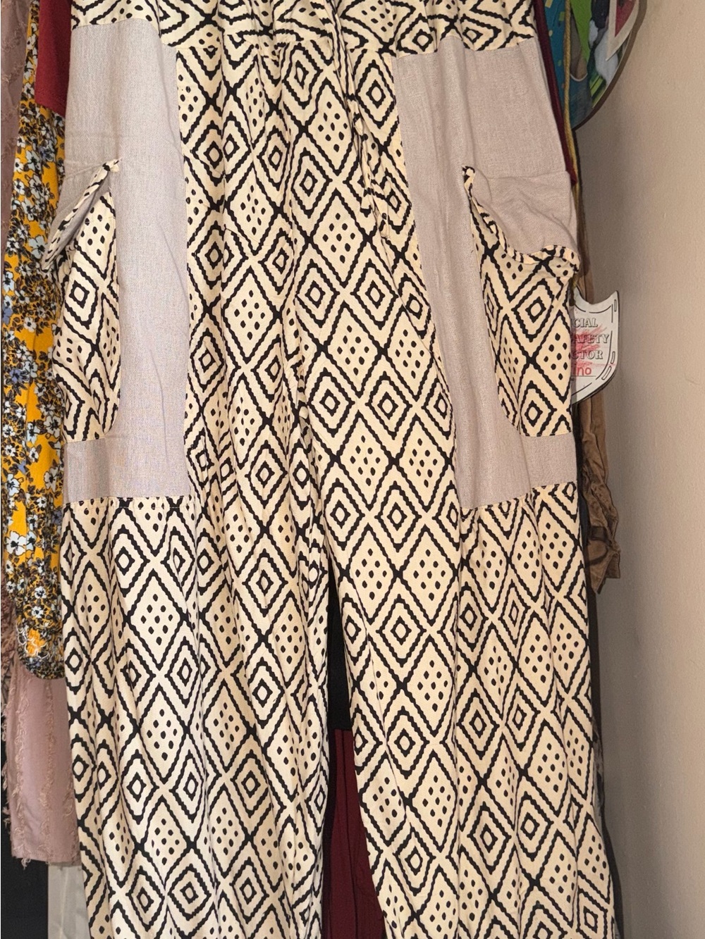 Geometric Boho Harem Pants in Cream & Black